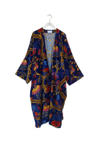 Climbing Peacock Blue Velvet Grande Kimono