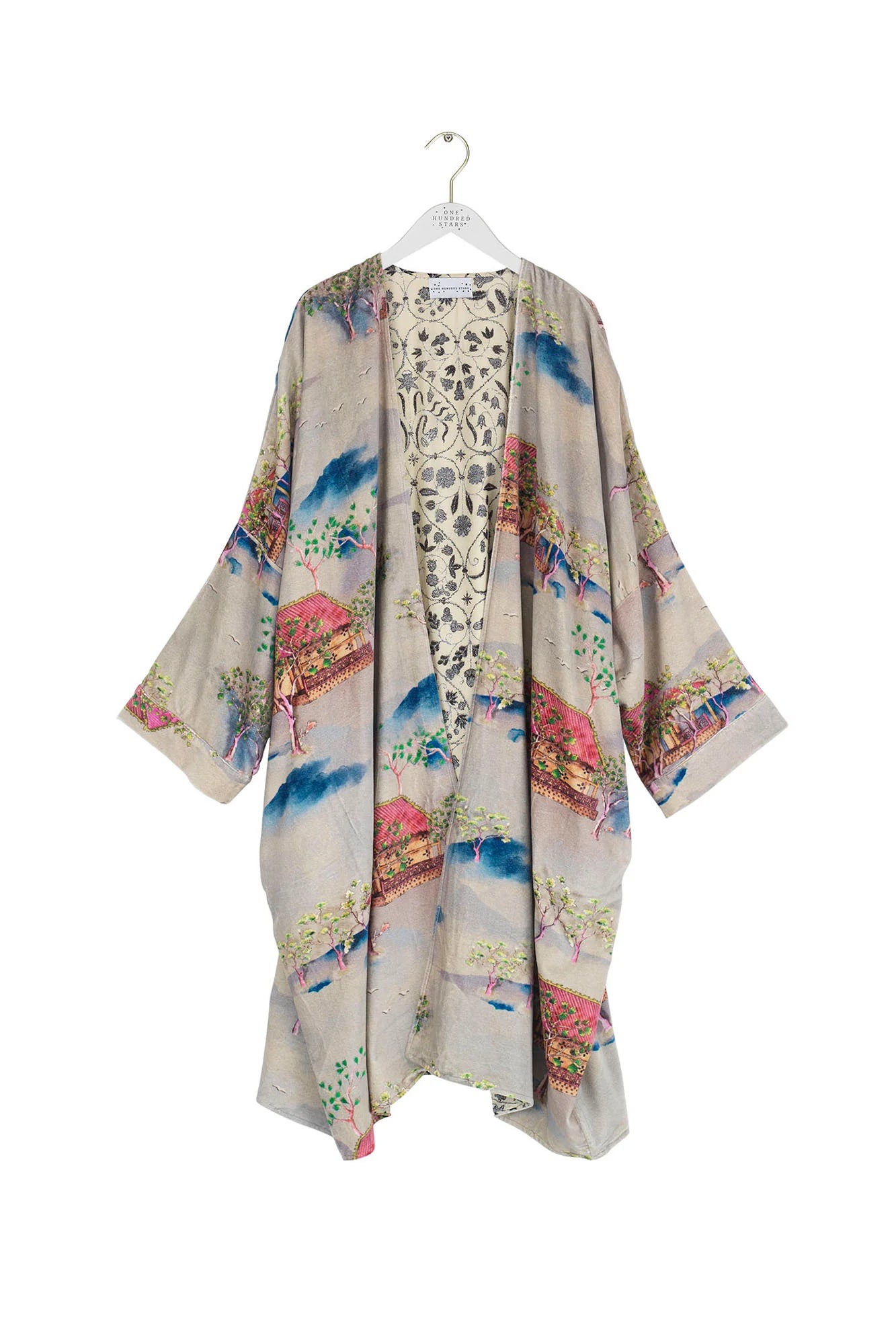 Oriental Landscape Grey Velvet Grande Kimono