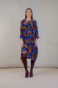 Asymmetric Dress Peacock Royal Blue