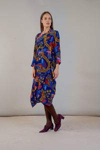 Asymmetric Dress Peacock Royal Blue